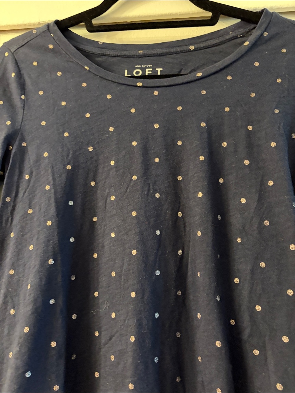 LOFT Navy Long Sleeve Polka Dot Tee